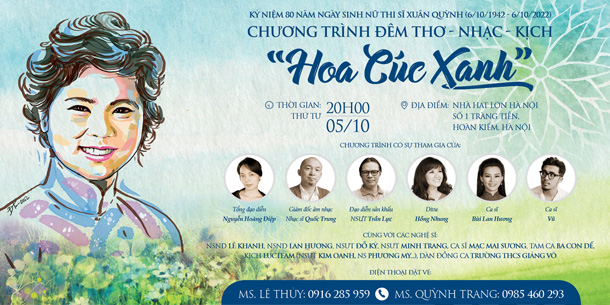 Đêm thơ - nhạc - kịch HOA CÚC XANH sẽ có sự xuất hiện của diva Hồng Nhung và nữ ca sĩ Bùi Lan Hương 
