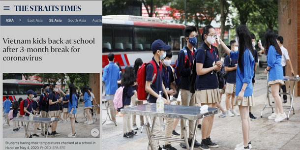 Hàng loạt  báo chí quốc tế  rầm rộ  đưa tin học sinh, sinh viên Việt Nam trở lại trường sau kỳ nghỉ dài lịch sử.