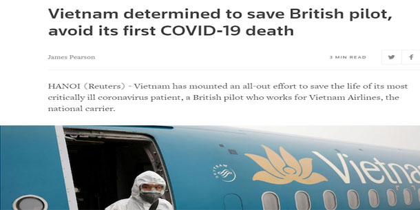 Nhiều báo chí nước ngoài thán phục  vì tình người ấm áp tại Việt Nam khi nghe tin người Việt tình nguyện hiến phổi cho phi công Anh mắc COVID-19