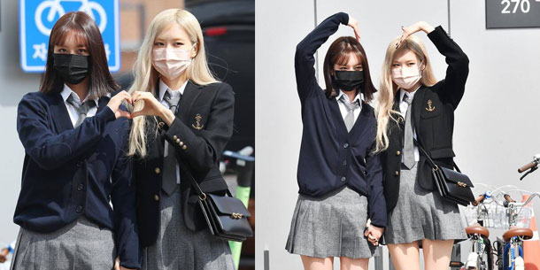 Hyeri và Rosé (BlackPink) tay nắm tay dắt nhau đi ghi hình Knowing Brothers