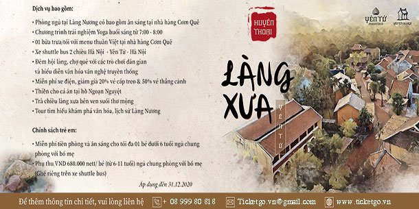  Voucher gói combo đặc biệt Nghỉ dưỡng tại Làng Nương Yên Tử 3* (đối diện Legacy Yên Tử – MGallery 5*)