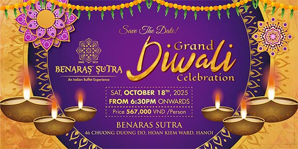 The Festival of Light - Lễ hội Ánh sáng Diwali 2025 tại Benaras Sutra Hà Nội